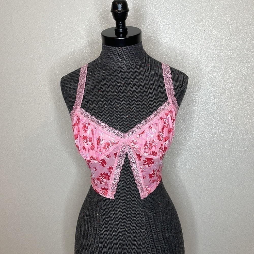 Shein Pink Floral Print Crop Cami Top Size Small